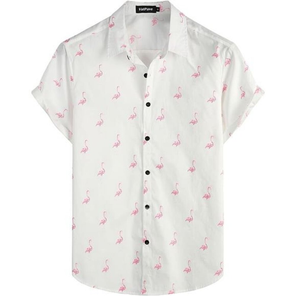 Mens 100% Cotton Hawaiian Shirts Floral Short Sleeve Button Down Shirts